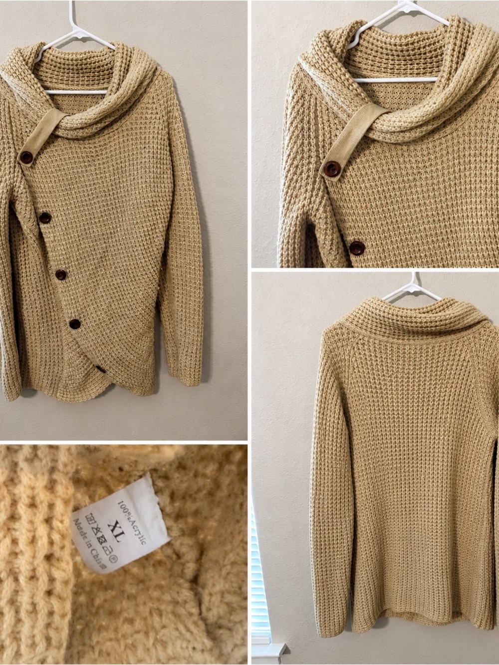 Cozy Chunky Knit Shawl Collar Sweater - Tan